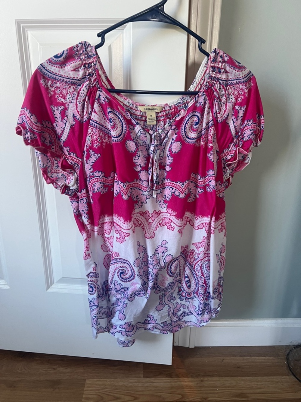 G H Bass Pink Paisley Peasant Top